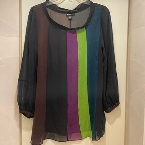 DKNY COLOR BLOCK SHEER BLOUSE SIZE 14